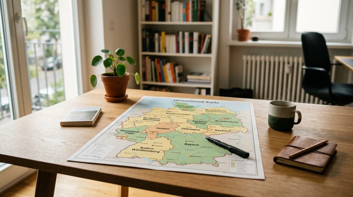 Deutschland-Karte mit Bundesländern und BAföG-Symbolen