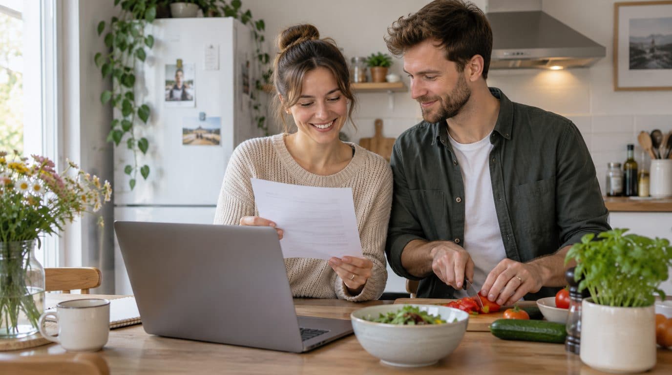 Verheiratetes Paar ordnet gemeinsam Unterlagen für den BAföG-Antrag