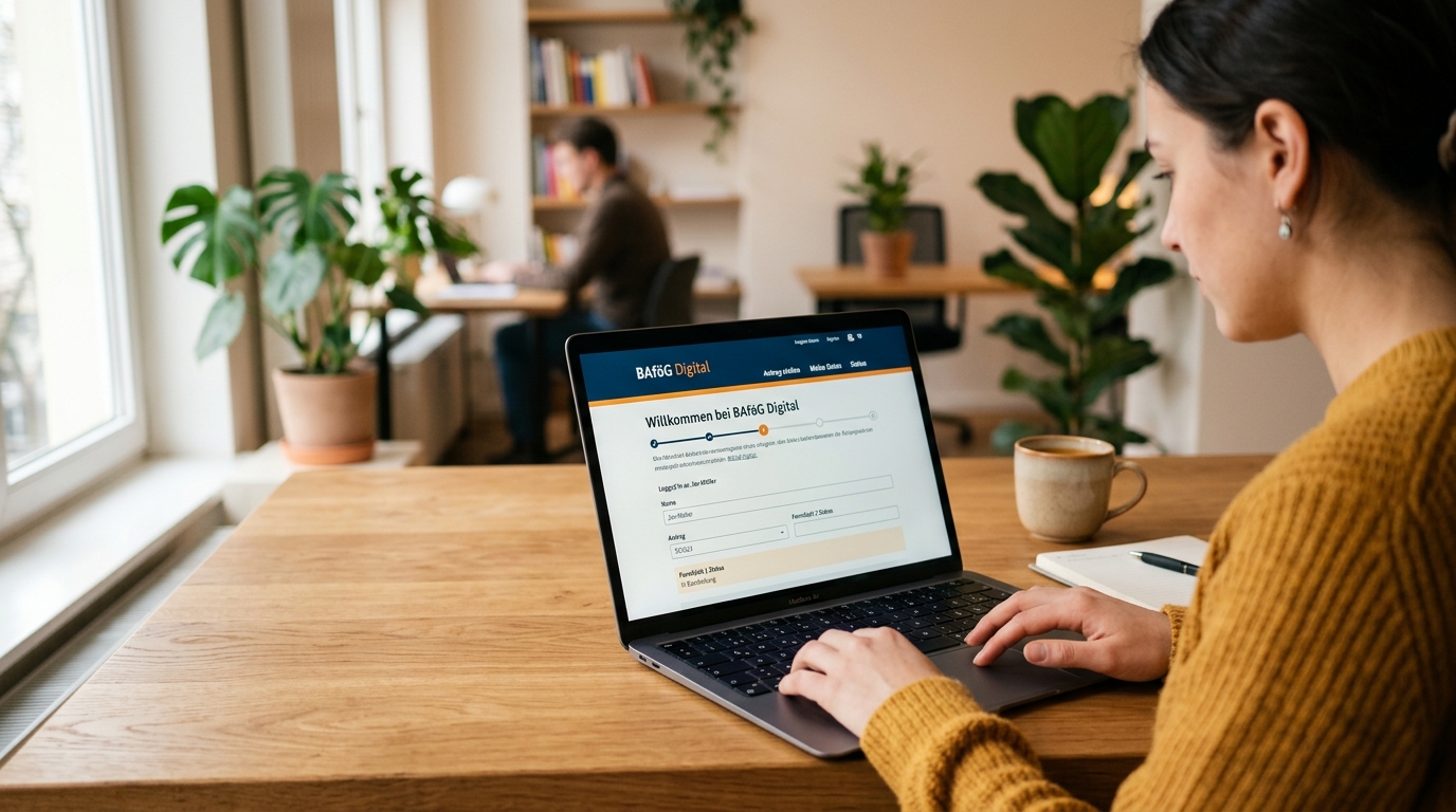 Laptop mit dem BAföG Digital Online-Portal auf dem Bildschirm